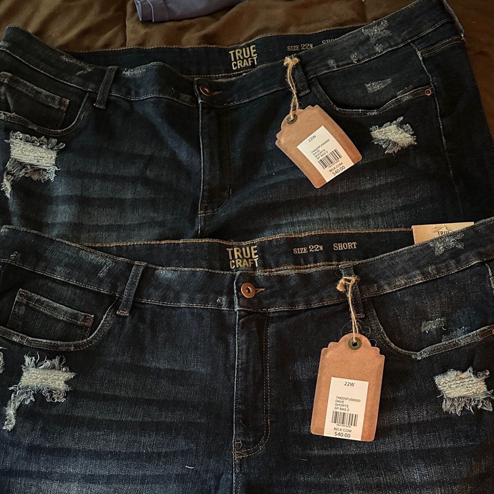 True Craft Women's Dark Indigo Distressed shorts. 2 pairs are included.